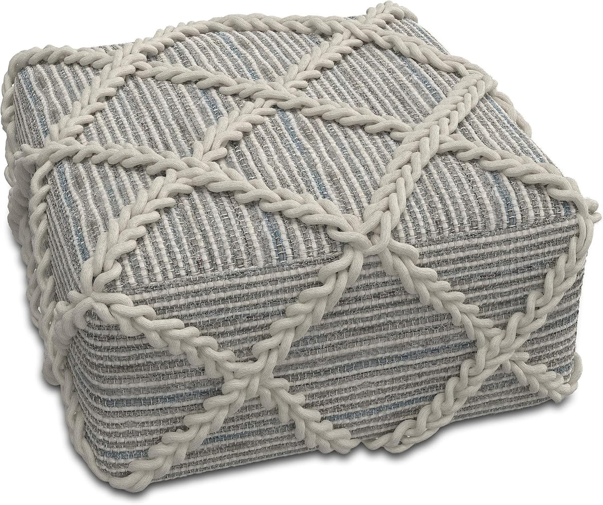 SIMPLIHOME Cowan Contemporary Square Pouf in Grey, Natural Handloom Woven for the Living Room