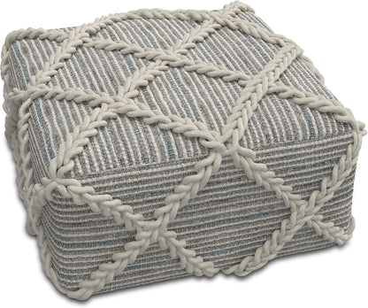SIMPLIHOME Cowan Contemporary Square Pouf in Grey, Natural Handloom Woven for the Living Room