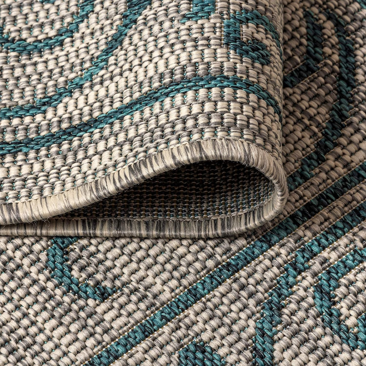 JONATHAN Y Vintage Filigree Indoor Outdoor Area Rug 6X9 Gray/Teal, Charleston Textured Weave for