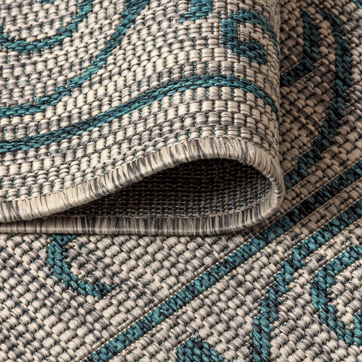 JONATHAN Y Vintage Filigree Indoor Outdoor Square Area Rug 6X6 Gray/Teal, Charleston Textured Weave