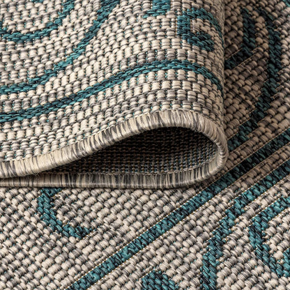 JONATHAN Y Vintage Filigree Indoor Outdoor Square Area Rug 6X6 Gray/Teal, Charleston Textured Weave
