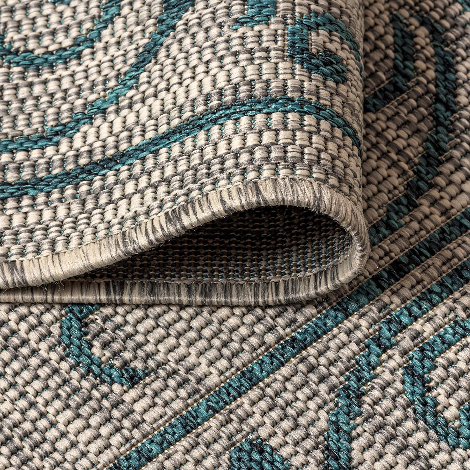 JONATHAN Y Vintage Filigree Indoor Outdoor Area Rug 5X8 Gray/Teal, Charleston Textured Weave for