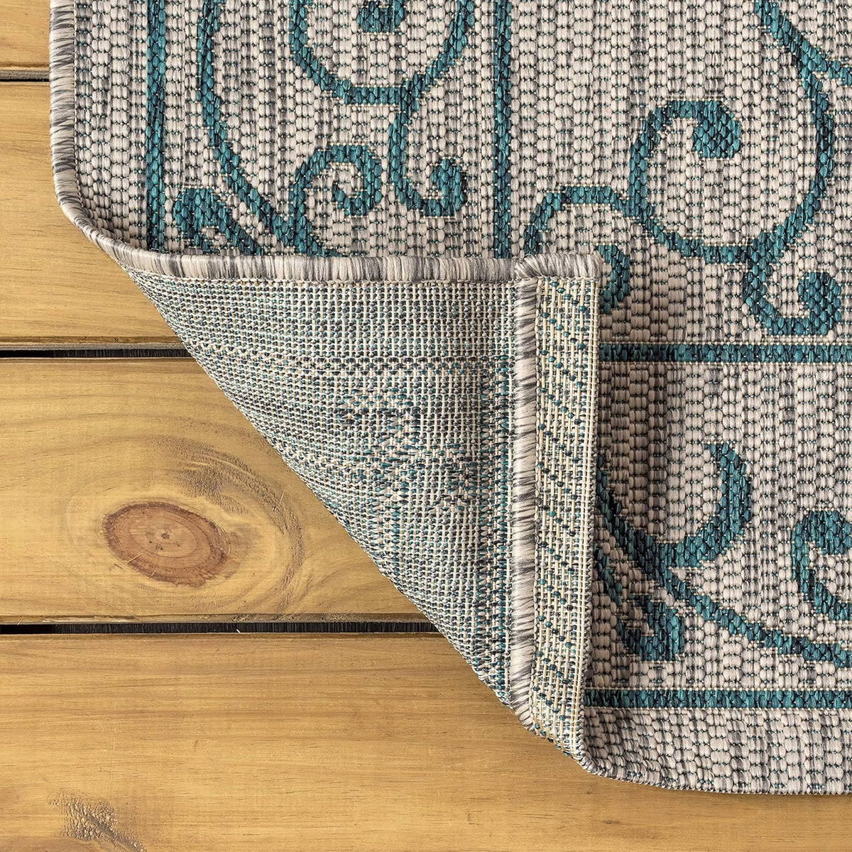 JONATHAN Y Vintage Filigree Indoor Outdoor Area Rug 10X14 Gray/Teal, Charleston Textured Weave for