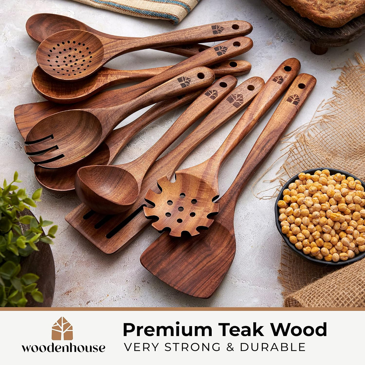 Wooden Spoons for Cooking, 10 Pcs Wooden Cooking Utensils Set – Wooden Utensil Set for Nonstick