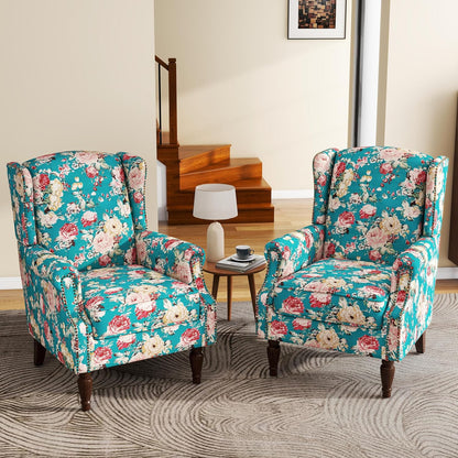 UIXE High Back Floral Accent Chairs Set of 2, Upholstered Armchair in Fabric, Retro Printed