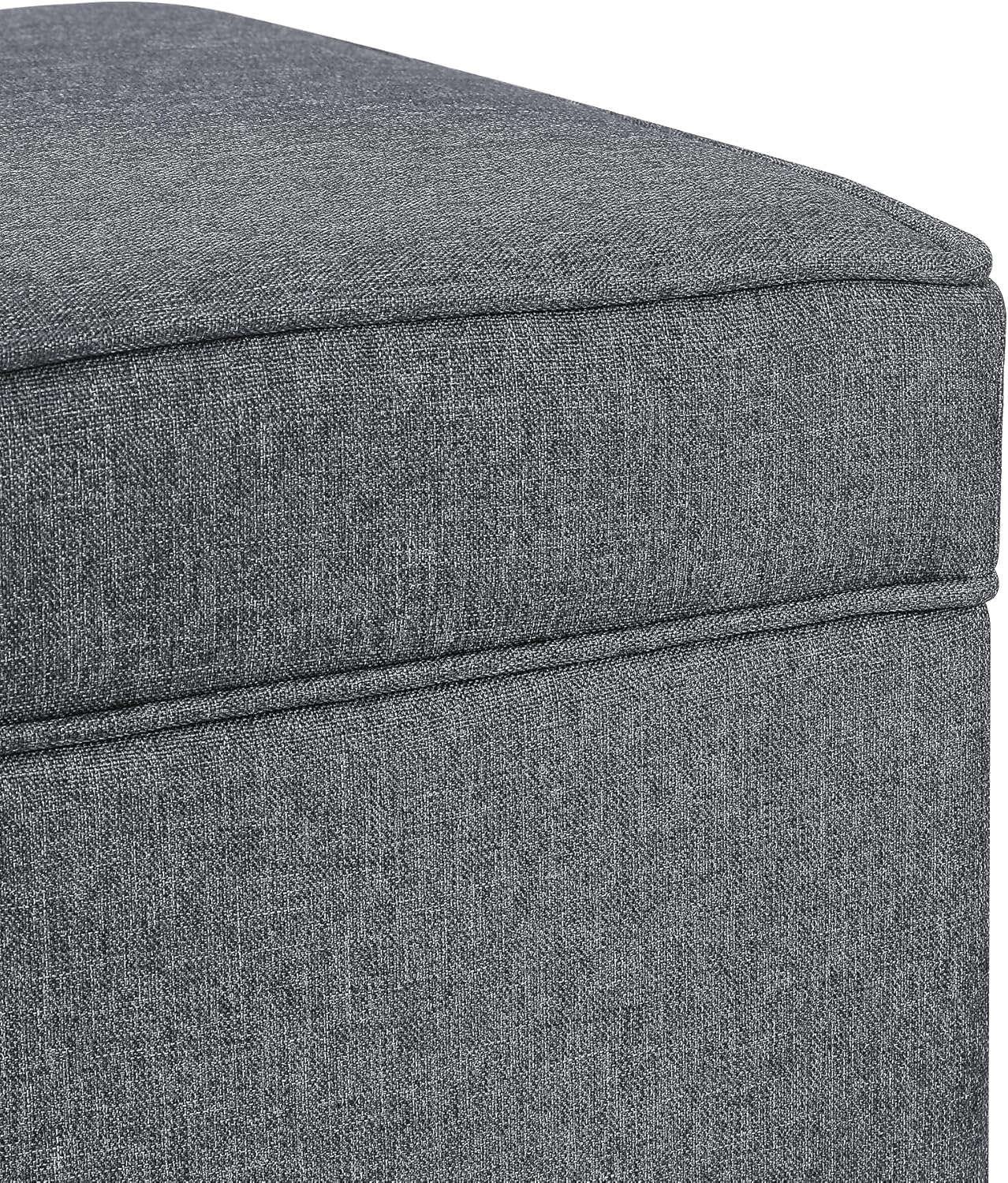 Adeco 17.5" Square Fabric Ottoman with Storage, Upholstered Cotton Linen Foot Rest, Flip Top