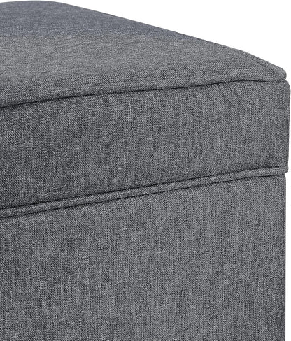 Adeco 17.5" Square Fabric Ottoman with Storage, Upholstered Cotton Linen Foot Rest, Flip Top