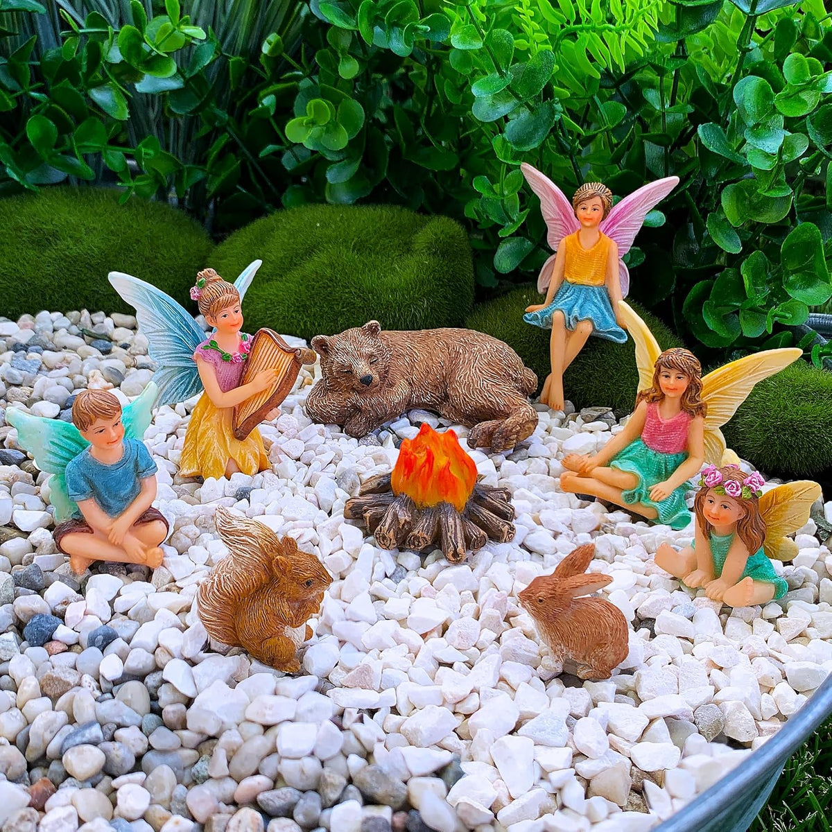 Mood Lab Fairy Garden - Miniature Fairies Figurines Accessories - Camping Kit of 9 pcs - Set for
