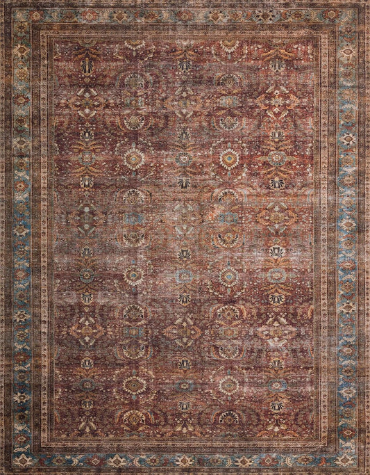 Loloi Layla Collection LAY-01 Brick/Blue 7'-6" x 9'-6" .13" Thick Area Rug, Soft, Durable, Vintage
