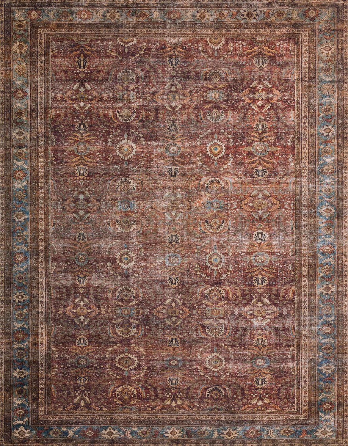 Loloi Layla Collection LAY-01 Brick/Blue 2'-3" x 3'-9" .13" Thick Accent Rug, Soft, Durable