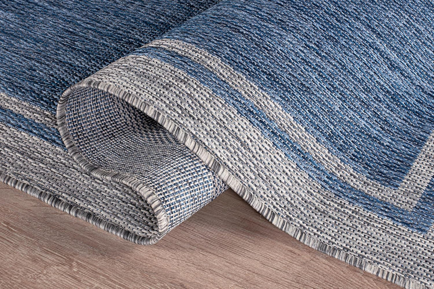 CAMILSON Outdoor Rug, 8x10 Bordered Navy Blue Gray Modern Area Rugs for Indoor and Outdoor Patios