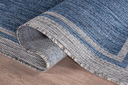 CAMILSON Outdoor Rug, 8x10 Bordered Navy Blue Gray Modern Area Rugs for Indoor and Outdoor Patios