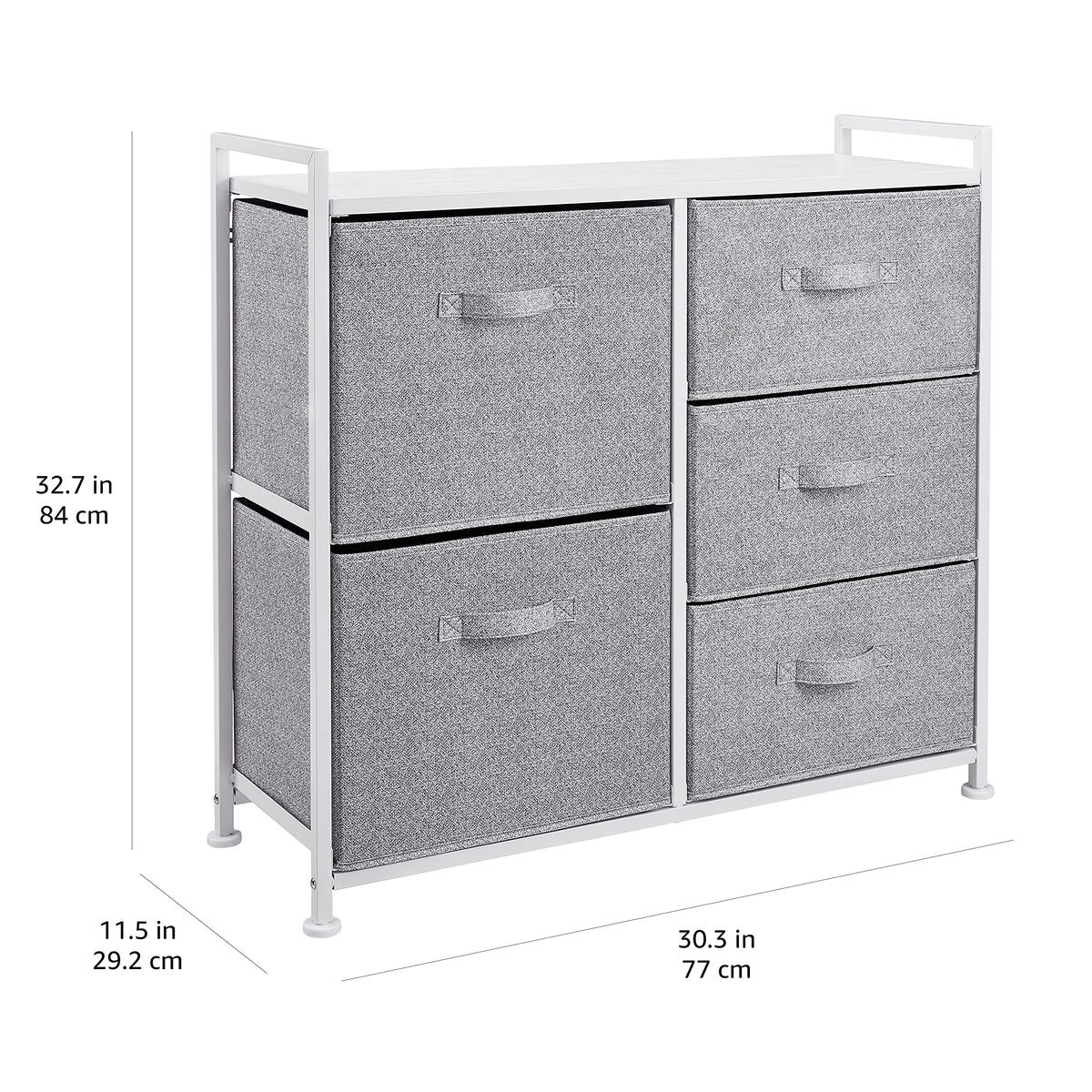 Amazon Basics Bedroom Closet Organizer with 5-Fabric Storage Drawers for Clothes Storage, White