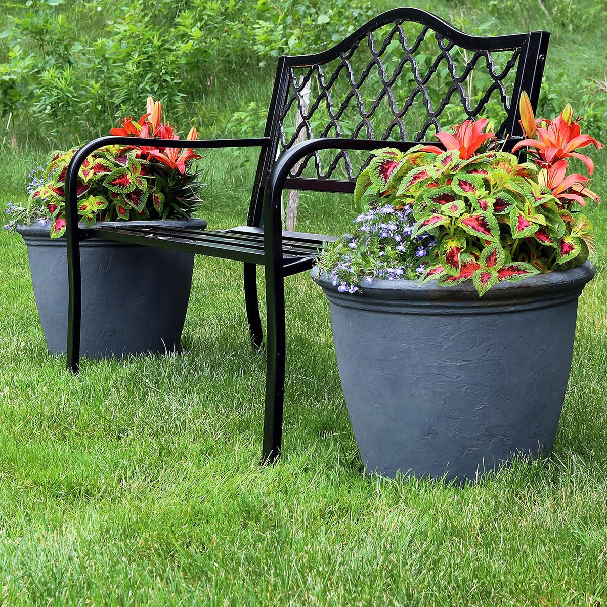 Sunnydaze 20-Inch Anjelica Large Plastic Pot for Plants - Outdoor Polyresin Round Planter with