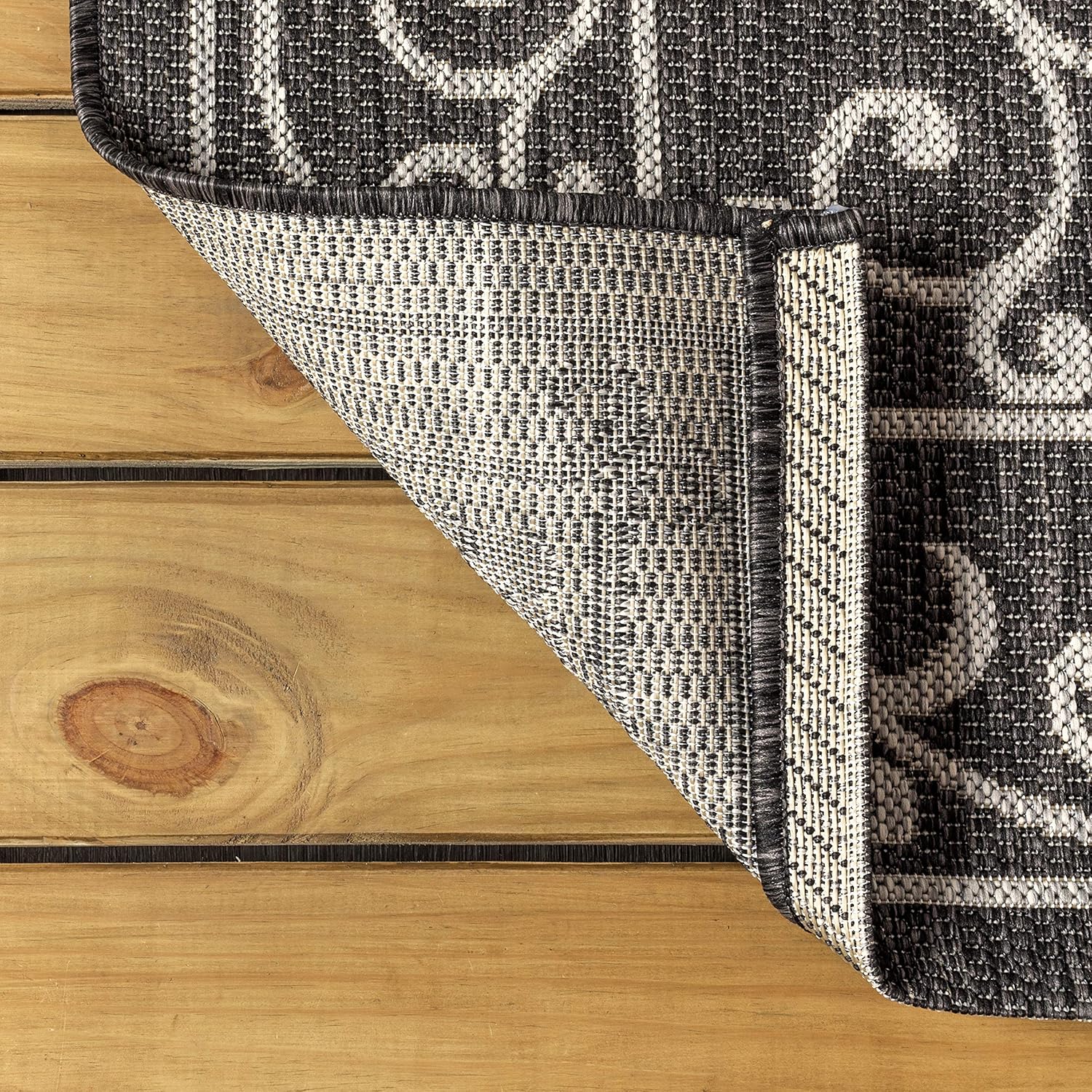 JONATHAN Y Vintage Filigree Indoor Outdoor Area Rug 8X10 Black/Gray, Charleston Textured Weave for
