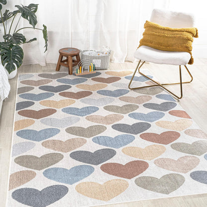 JONATHAN Y Machine-Washable Ivory/Blue/Orange Indoor Area Rug, 8x10, Dila Modern Hearts Geometric