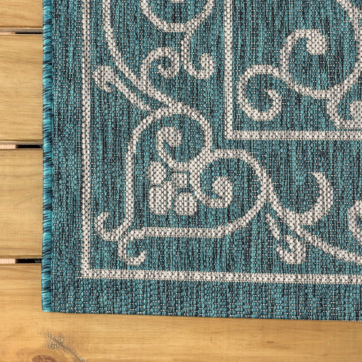 JONATHAN Y Vintage Filigree Indoor Outdoor Round Area Rug 8 Ft Teal/Gray, Charleston Textured Weave