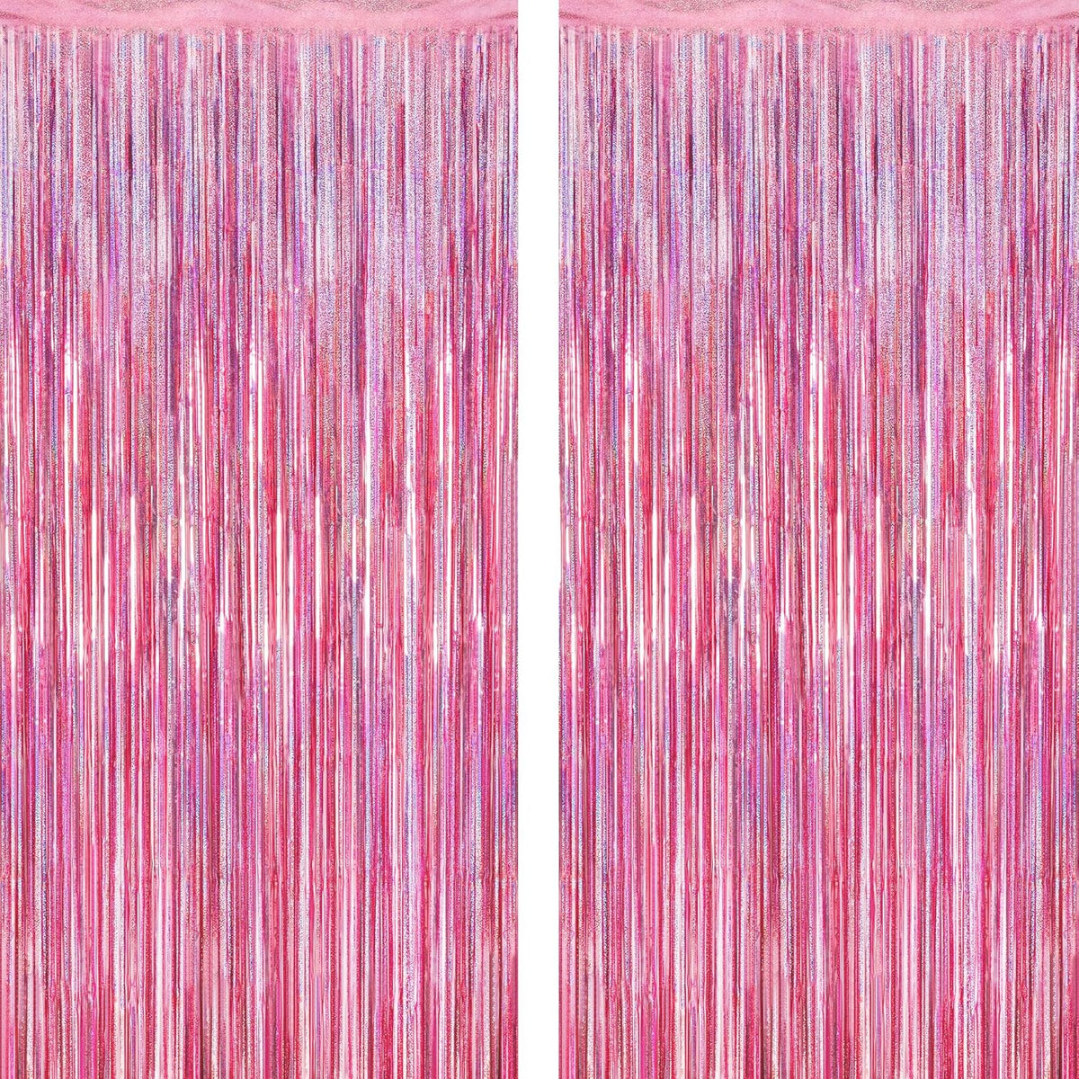 2 Pack Glitter Pink Backdrop, 3.28 FT x 7.05 FT Birthday Party Decorations, Laser Pink Fringe