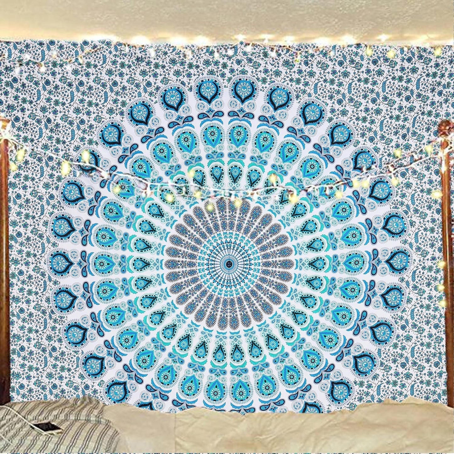 Bless International Handmade Indian hippie Bohemian Psychedelic Peacock Mandala Wall hanging