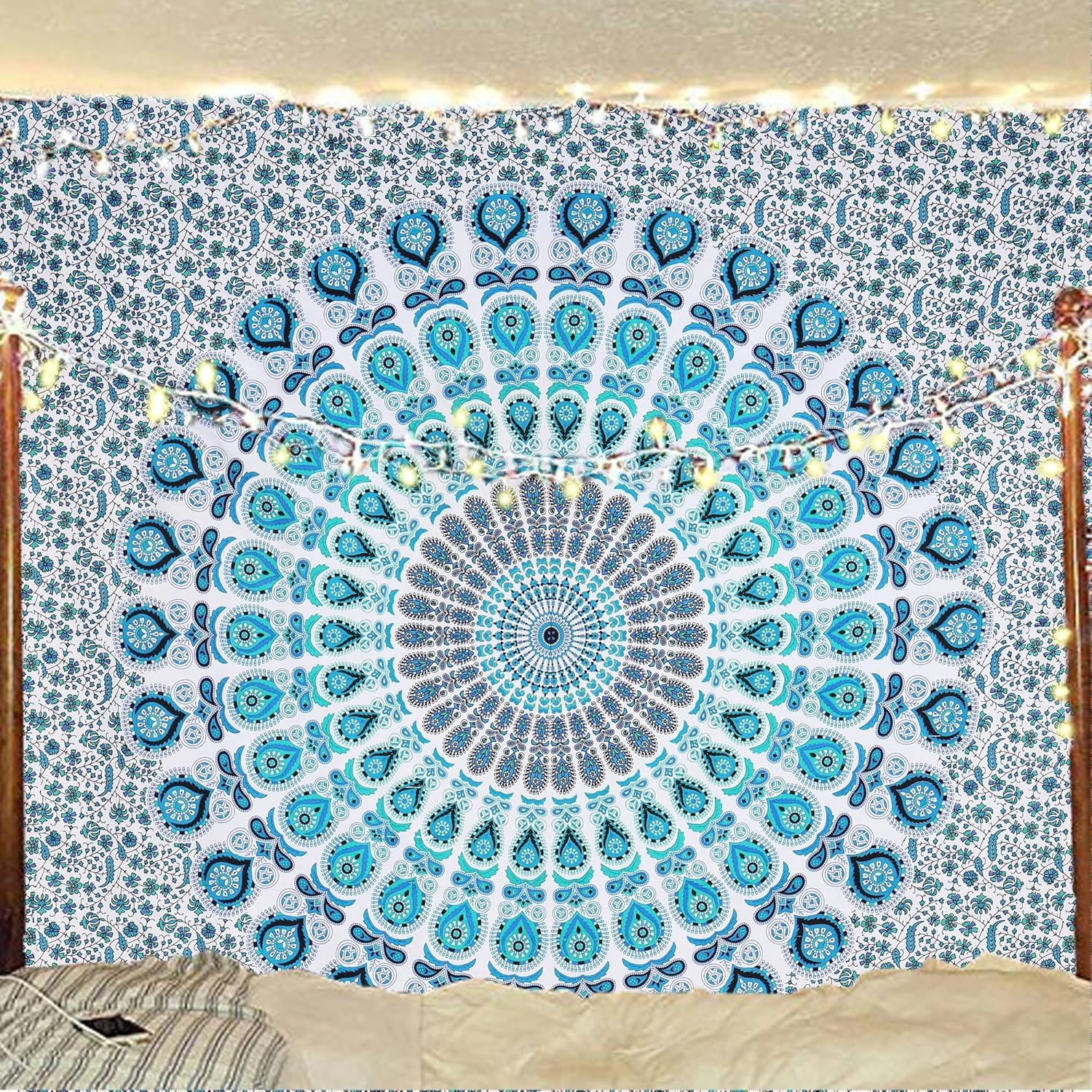 Bless International Handmade Indian hippie Bohemian Psychedelic Peacock Mandala Wall hanging
