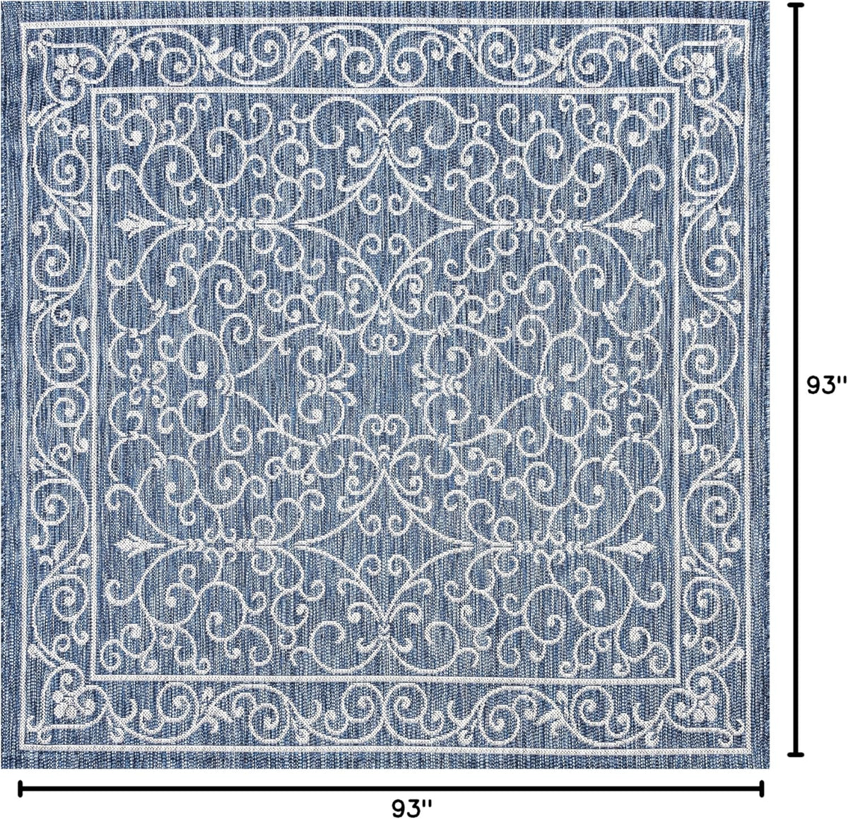 JONATHAN Y Vintage Filigree Indoor Outdoor Square Area Rug 8X8 Navy/Gray, Charleston Textured Weave