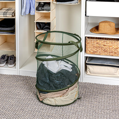 Household Essentials Pop-Up Mesh Laundry Hamper, Olive Green