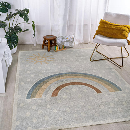JONATHAN Y Machine-Washable Gray/Ivory/Yellow Indoor Area Rug, 3x5, Minha Rainbow Dots, Kids &