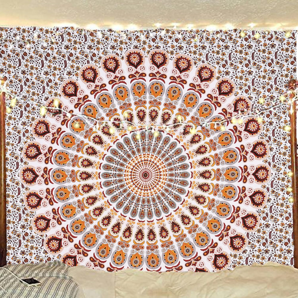 Bless International Handmade Indian hippie Bohemian Psychedelic Peacock Mandala Wall hanging