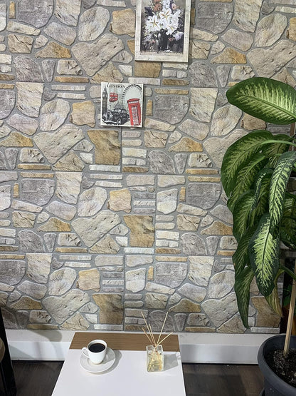 Dundee Deco 3D Wall Panels - Cladding, Grey Gold Stone Look Wall Paneling, Styrofoam Facing for