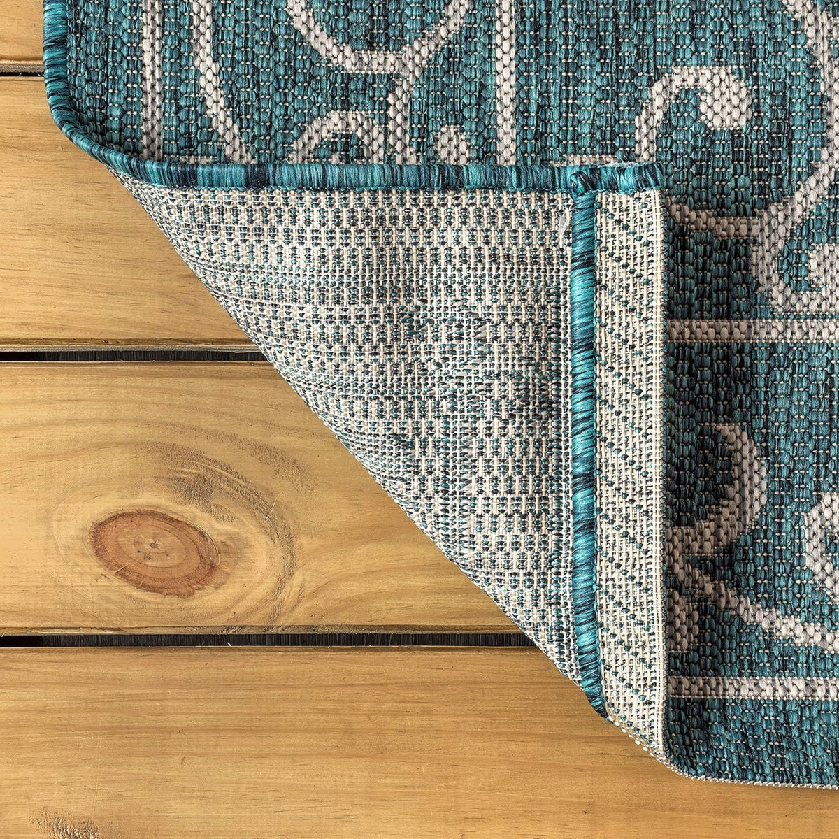 JONATHAN Y Vintage Filigree Indoor Outdoor Area Rug 5X8 Teal/Gray, Charleston Textured Weave for