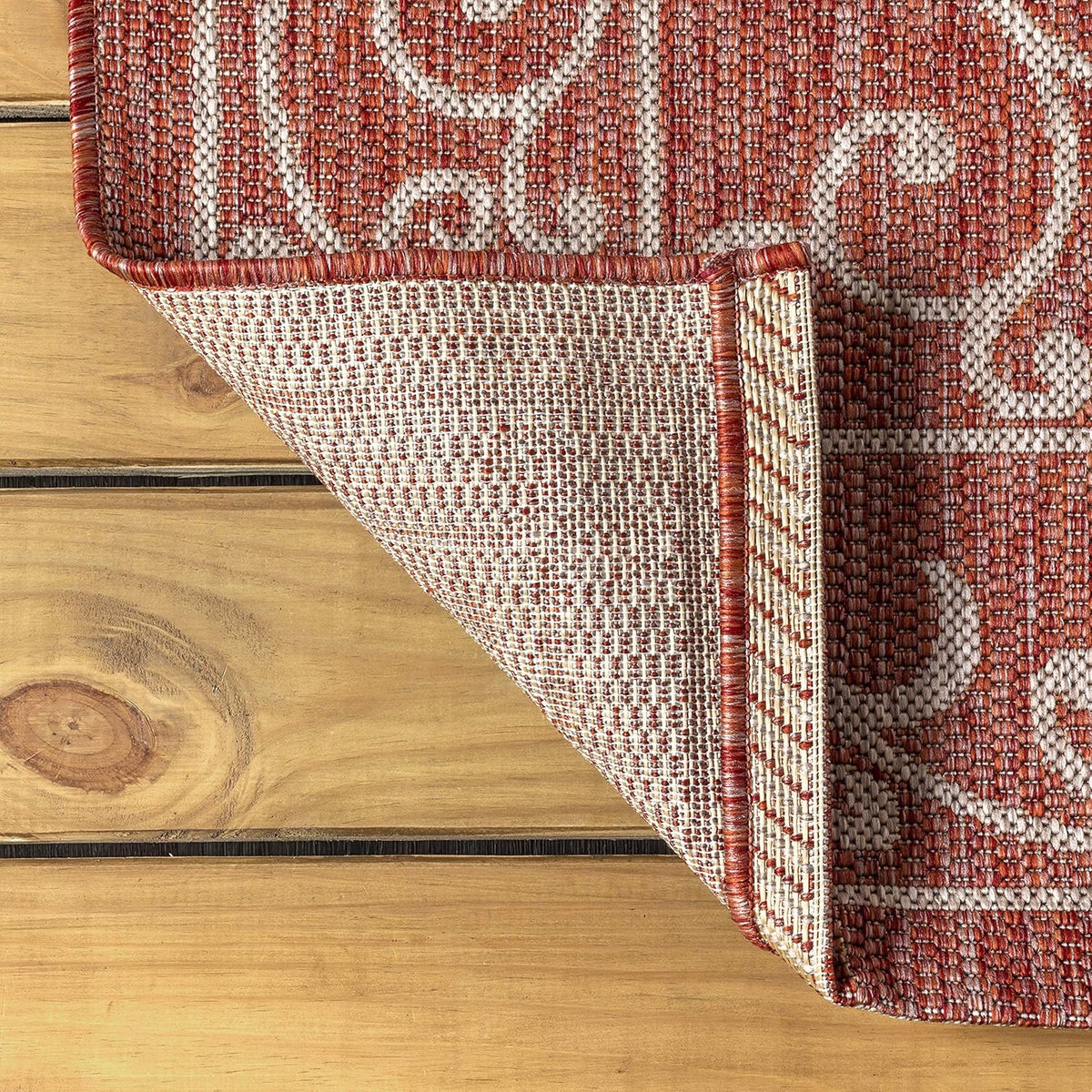 JONATHAN Y Vintage Filigree Indoor Outdoor Round Area Rug 5 Ft Red/Beige, Charleston Textured Weave