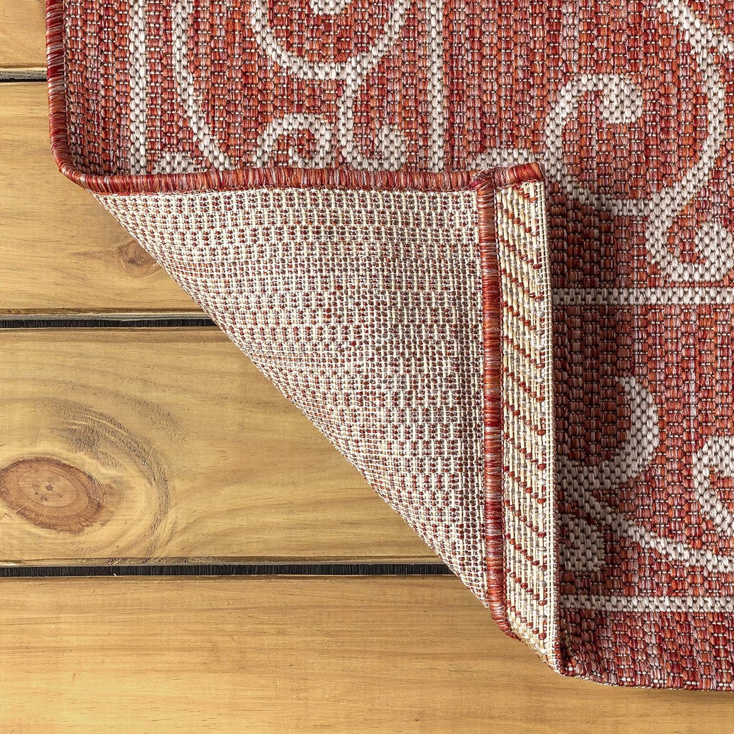 JONATHAN Y Vintage Filigree Indoor Outdoor Round Area Rug 9 Ft Red/Beige, Charleston Textured Weave