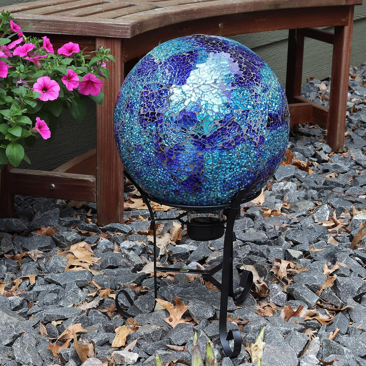 Sunnydaze 10-inch Gazing Ball for Garden - Crackled Glass Mosaic Gazing Globe for Outside - Deep