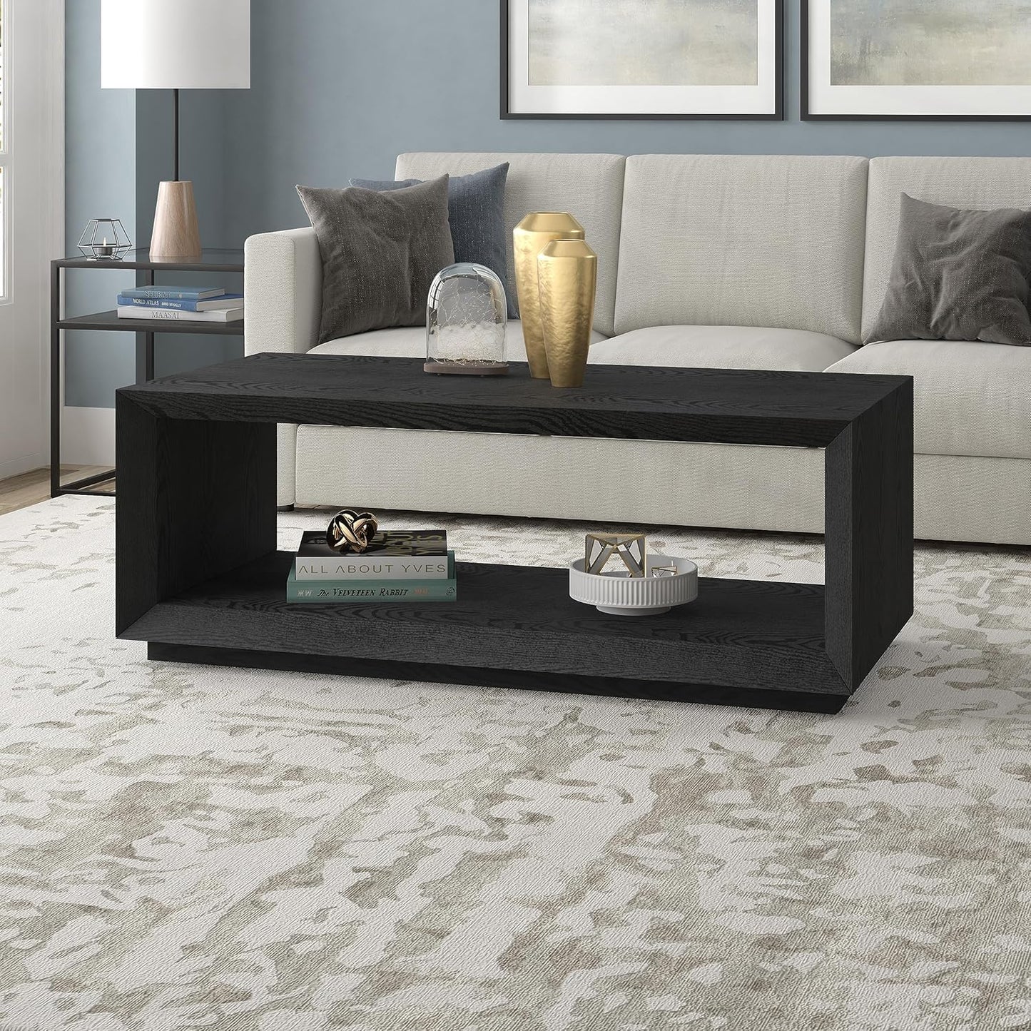 Henn&Hart 48" Rectangular Coffee Table with Open Storage Shelf for Living Room, Family Room, or