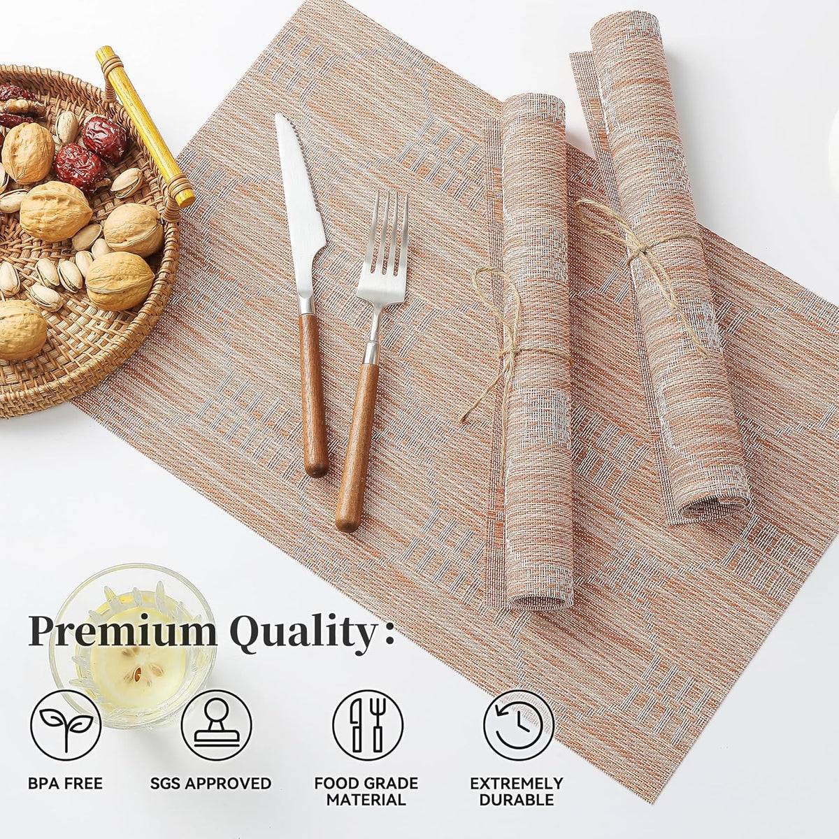 Leetaltree Coral Placemats Set of 8 - Heat Resistant Non-Slip Place mats for Dining Table, Washable