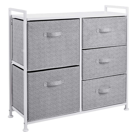Amazon Basics Bedroom Closet Organizer with 5-Fabric Storage Drawers for Clothes Storage, White
