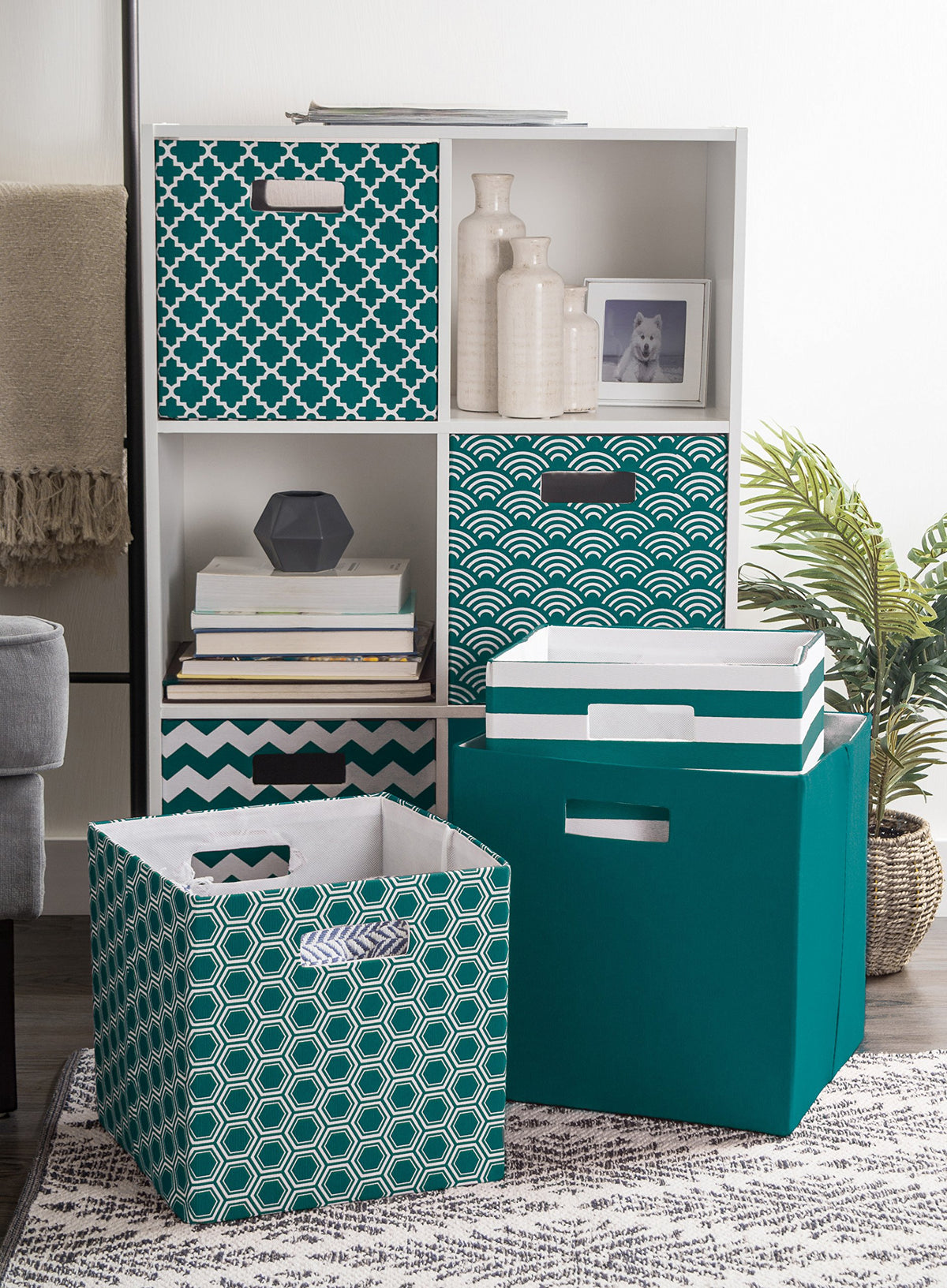 DII Fabric Storage Cube Organizer Bin 13x13x13 Foldable, Teal