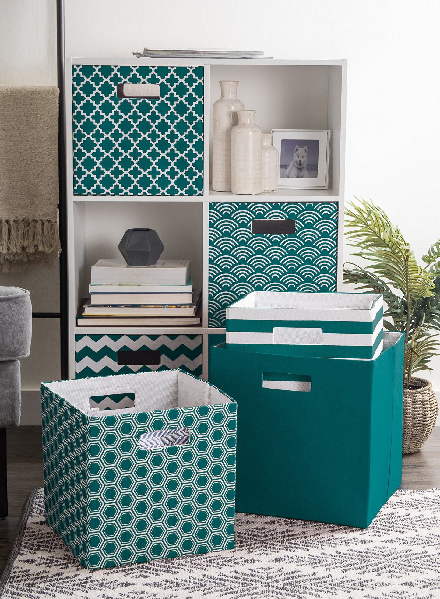DII Collapsible Polyester Storage Cube, Honeycomb, Teal, Large