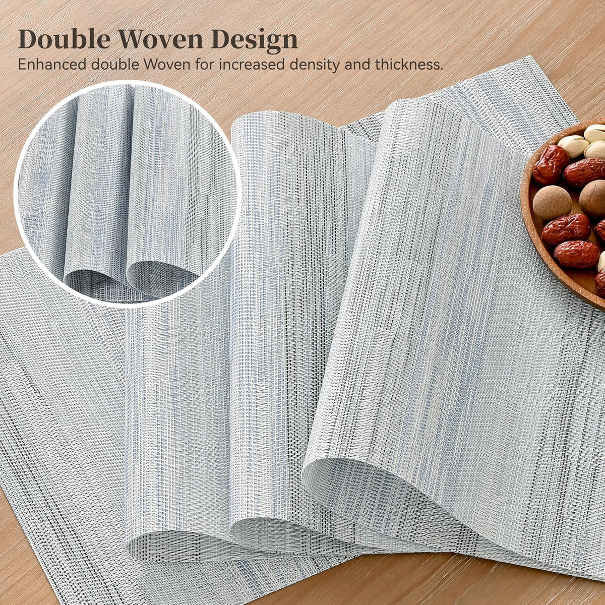 Leetaltree LightSteel Blue Placemats Set of 6 - Heat Resistant Non-Slip Place mats for Dining