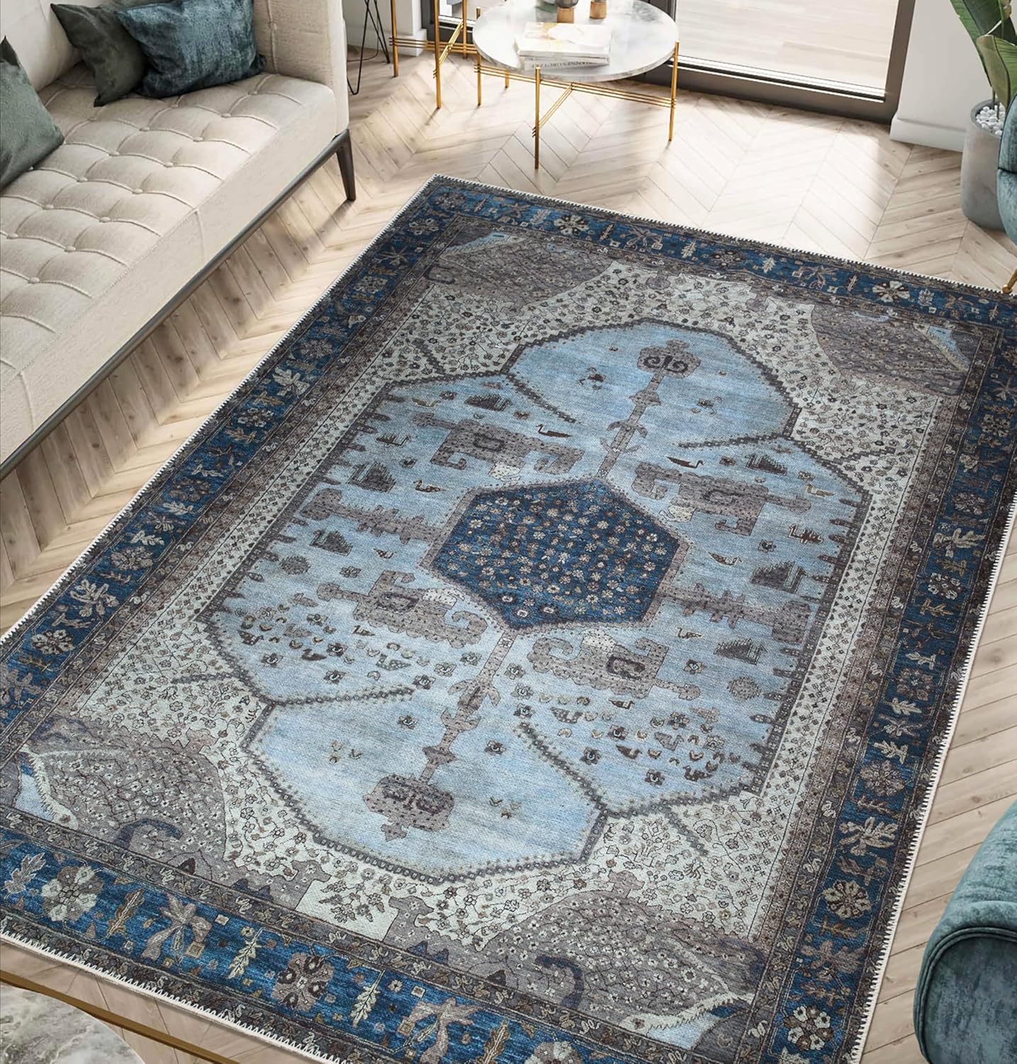 Keen Home Design 4x6 Rug - Machine Washable Area Rug with Non-Slip Backing, Ideal for Living Room