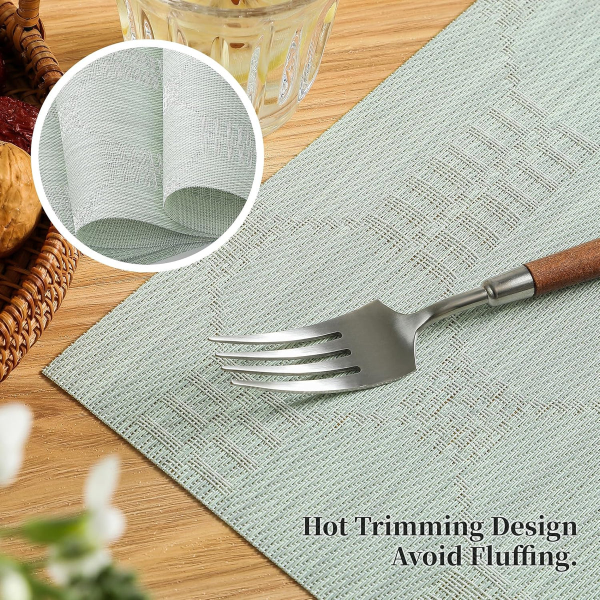 Leetaltree Mint Cream Placemats Set of 6 - Heat Resistant Non-Slip Place mats for Dining Table