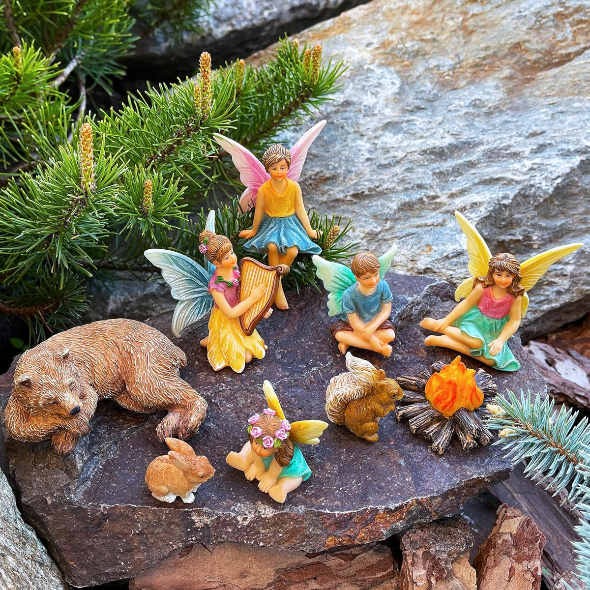 Mood Lab Fairy Garden - Miniature Fairies Figurines Accessories - Camping Kit of 9 pcs - Set for