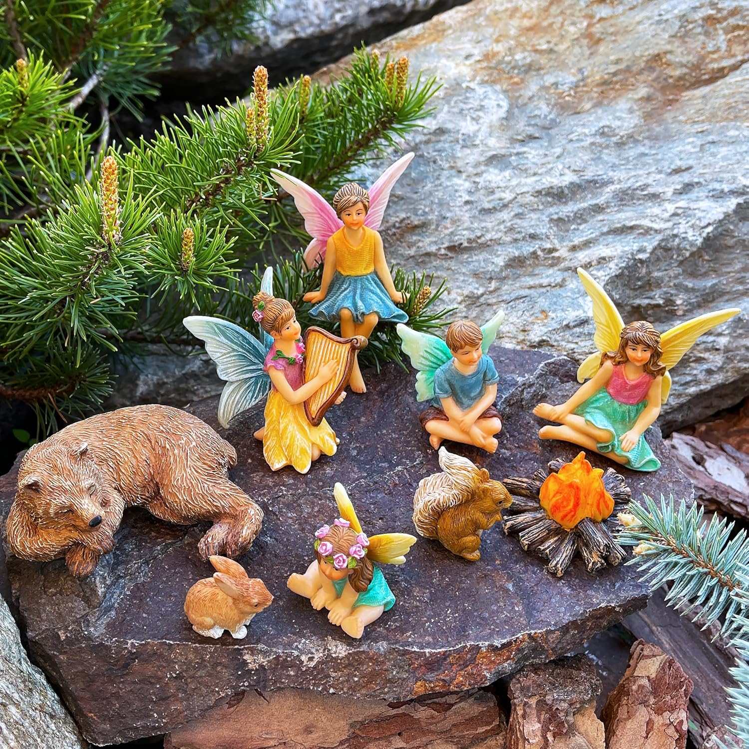 Mood Lab Fairy Garden - Miniature Fairies Figurines Accessories - Camping Kit of 9 pcs - Set for