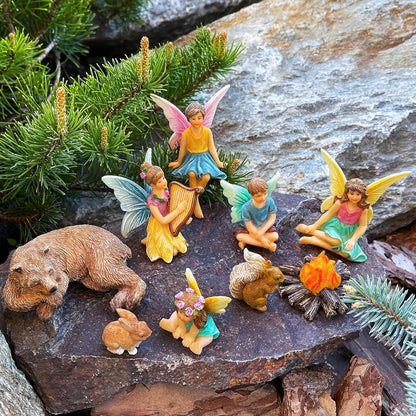 Mood Lab Fairy Garden - Miniature Fairies Figurines Accessories - Camping Kit of 9 pcs - Set for