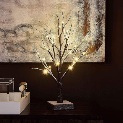 Hairui Pre Lit Tabletop Snow Dusted Tree with Timer 24LED 18IN Battery Operated for Christmas