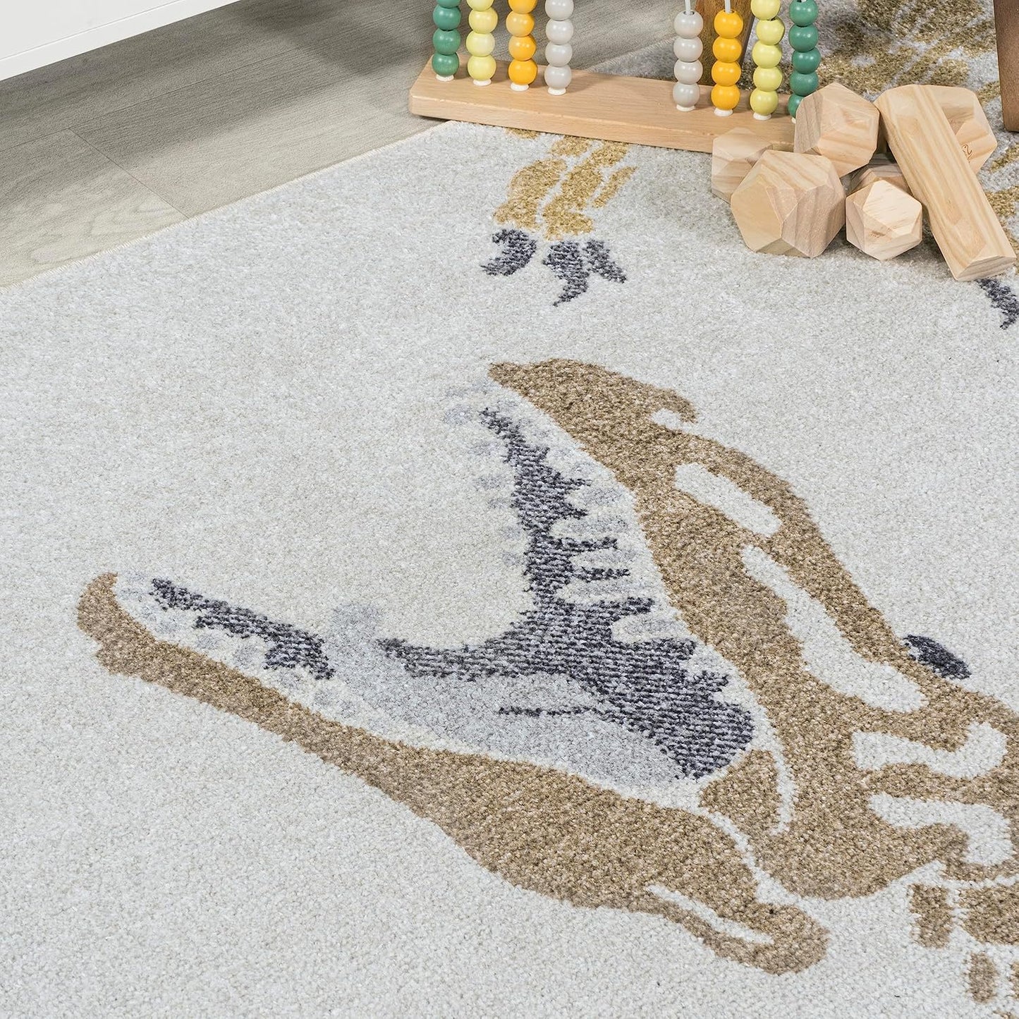 JONATHAN Y Machine-Washable Cream/Multi Runner Rug, 2x8, Kingdarr T-Rex Modern, Casual, Kids &