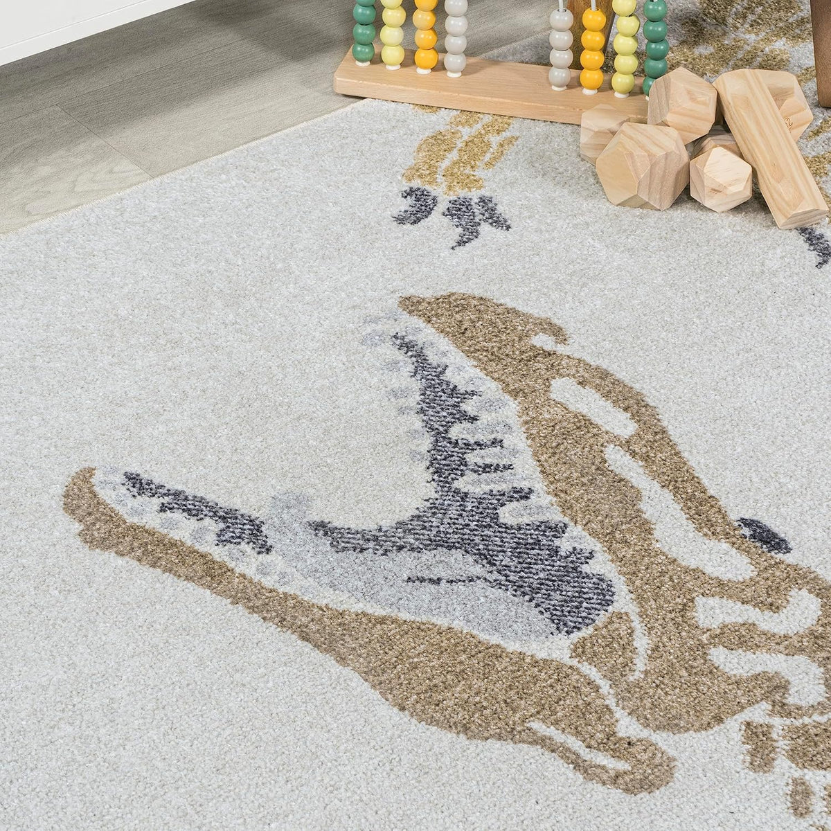 JONATHAN Y Machine-Washable Cream/Multi Runner Rug, 2x8, Kingdarr T-Rex Modern, Casual, Kids &