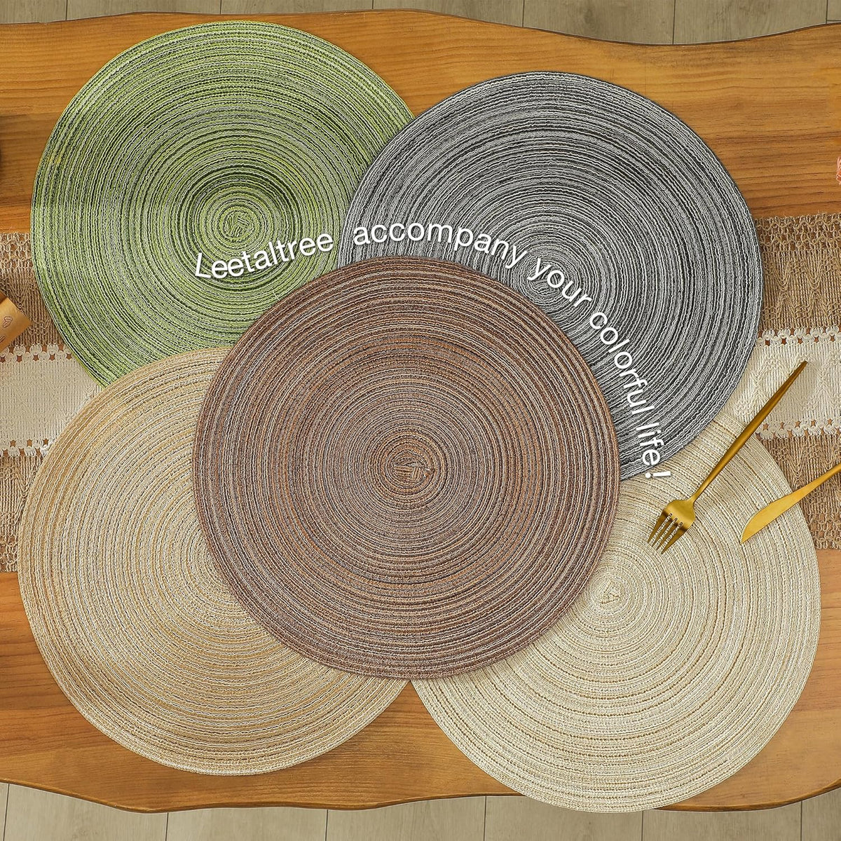 Leetaltree Round Placemats Heat and Slip Resistant Cotton Table Mats, Washable Bohemian Placemats
