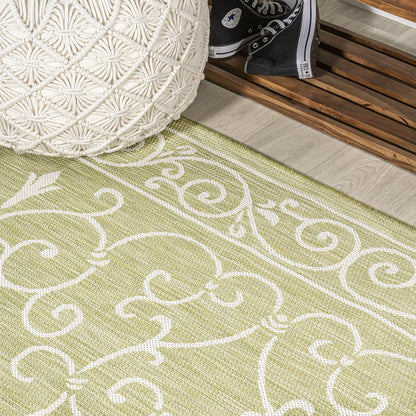 JONATHAN Y Vintage Filigree Indoor Outdoor Runner Rug 2X10 Green/Cream, Charleston Textured Weave