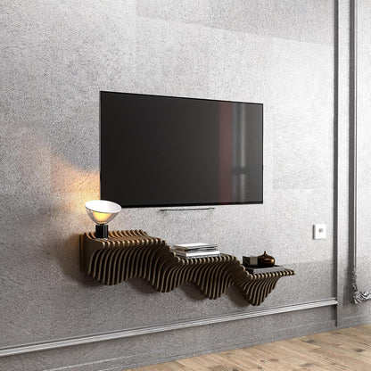 Parametric 40 inch Floating Shelf TV Unit Modern Geometric Wooden Wall Piece Decor Natural Oak